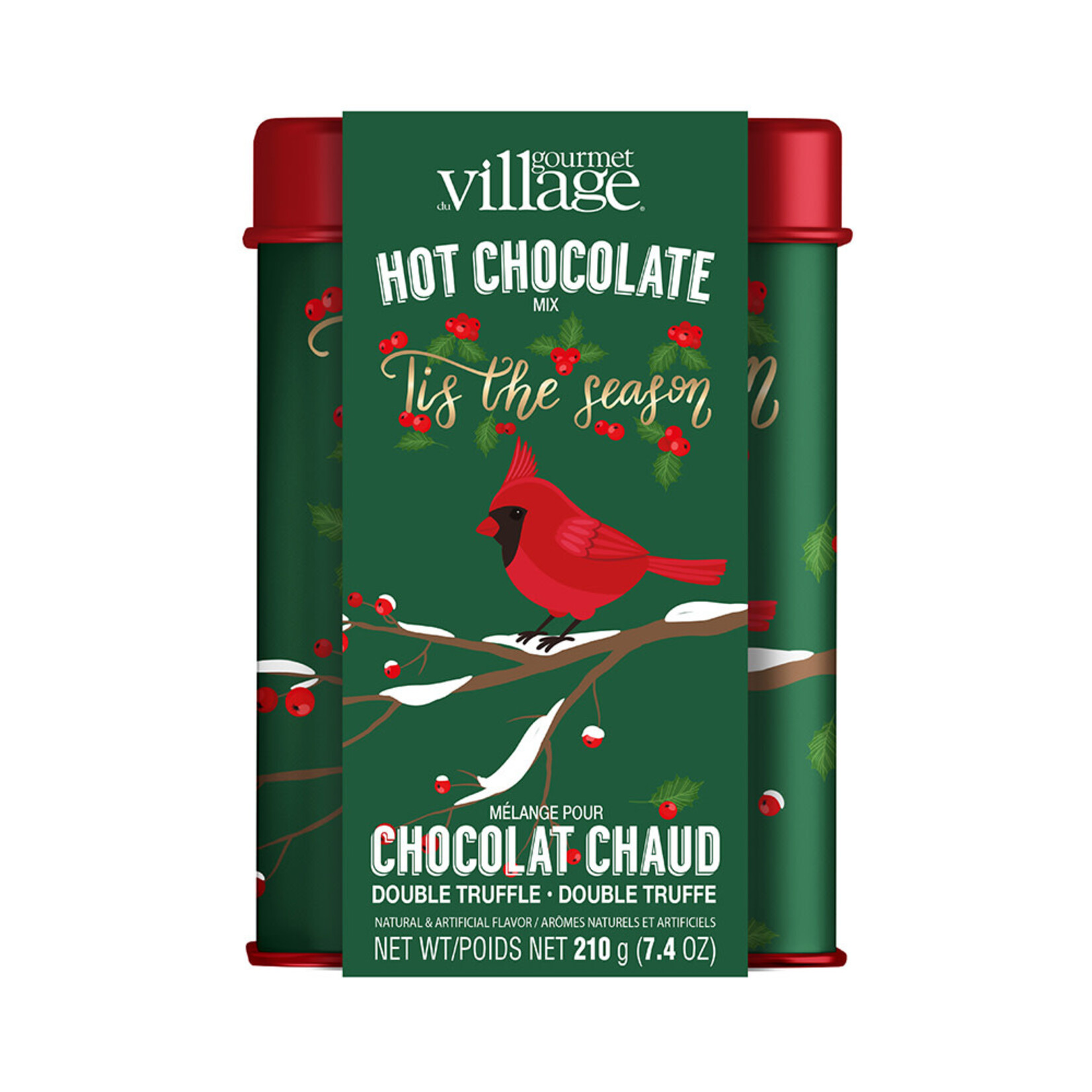 Gourmet du Village Boîte souvenir en métal baies de houx cardinal - Chocolat chaud