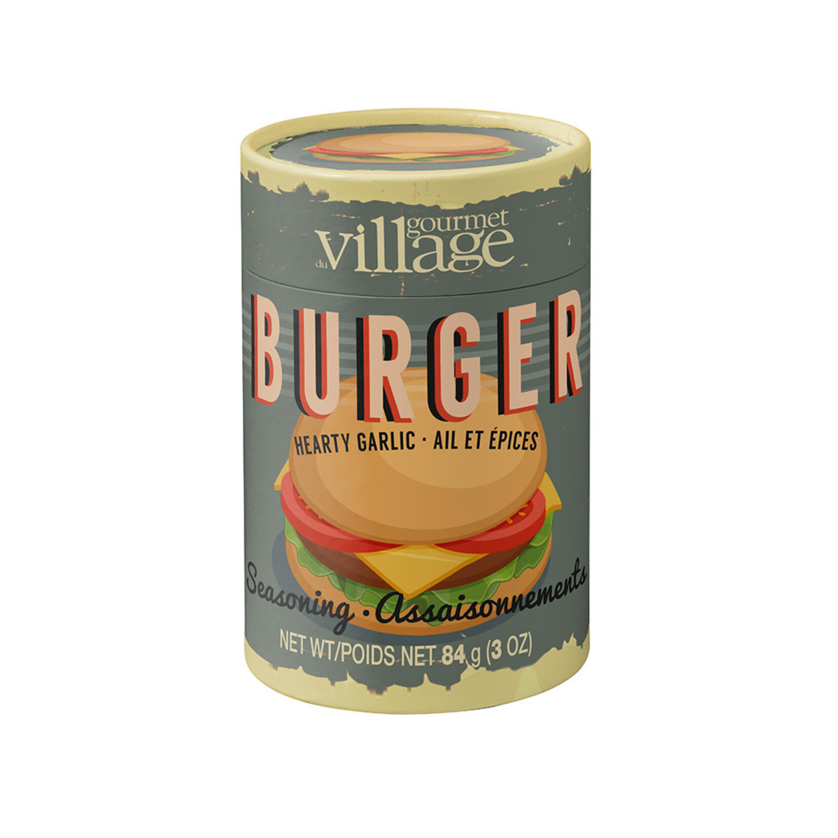 Gourmet du Village Boîte ronde d'assaisonnement - Hamburger épices et ail - 84g
