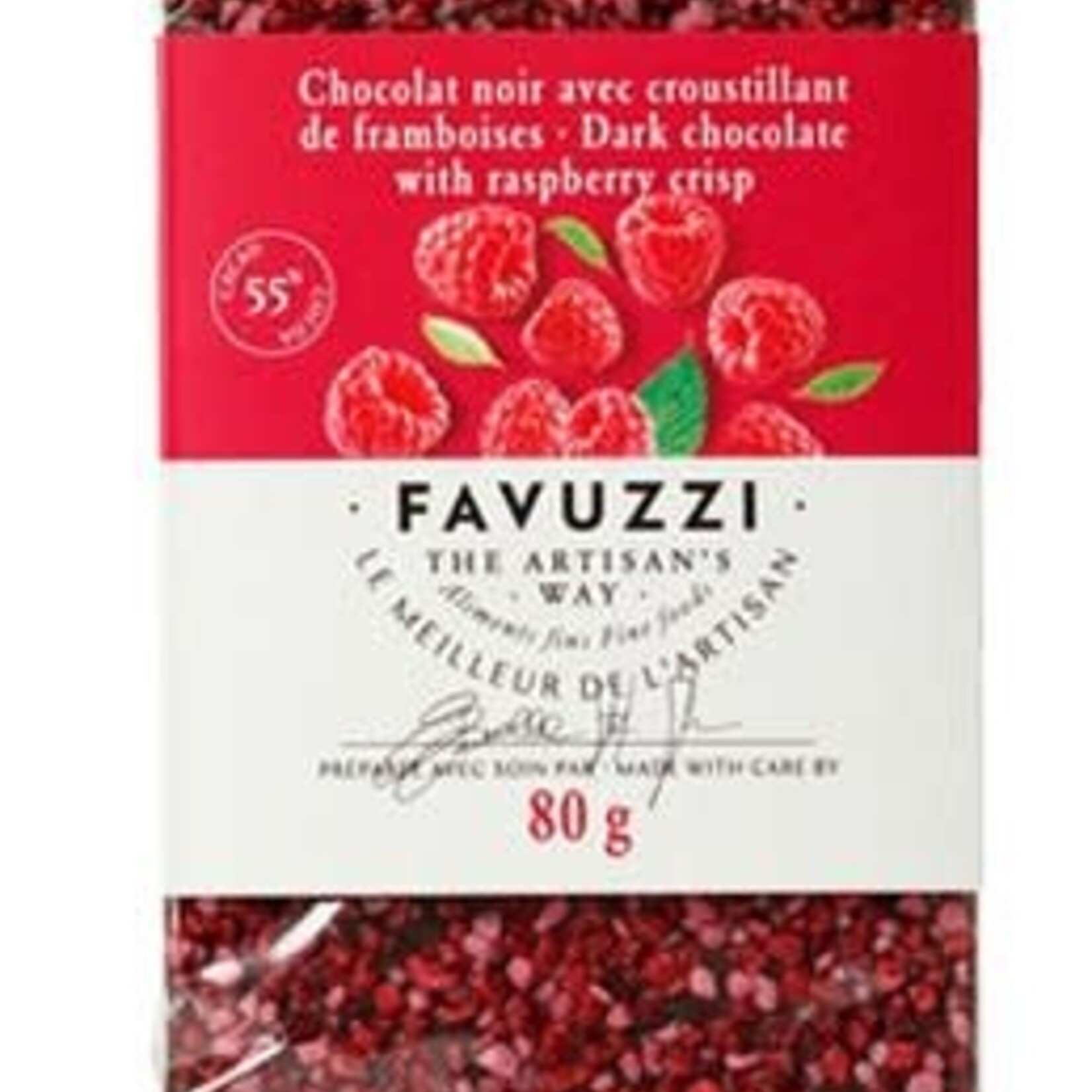 Favuzzi Tablette de chocolat de noir avec croustillant de framboises