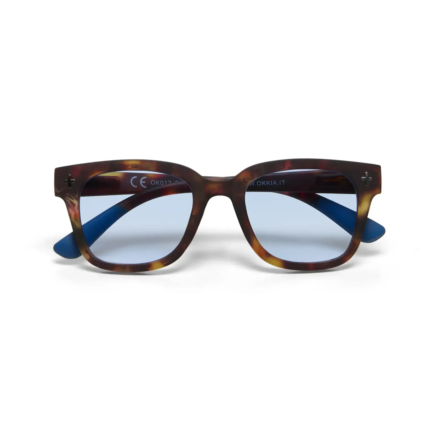 OKKIA Lunettes soleil unisexe -Giovanni -Classique Havana avec lentilles bleues