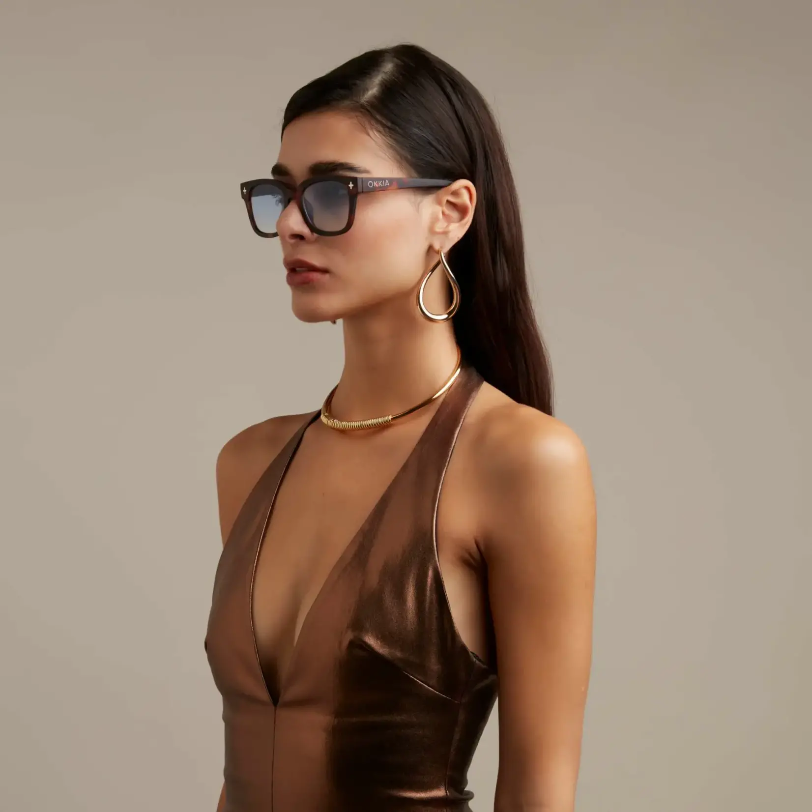 OKKIA Lunettes soleil unisexe -Giovanni -Classique Havana avec lentilles bleues