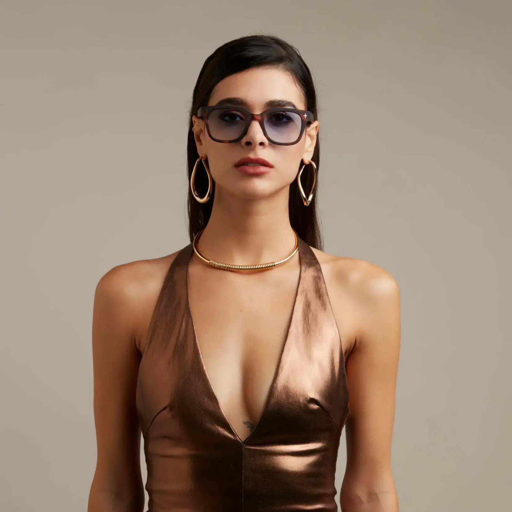 OKKIA Lunettes soleil unisexe -Giovanni -Classique Havana avec lentilles bleues