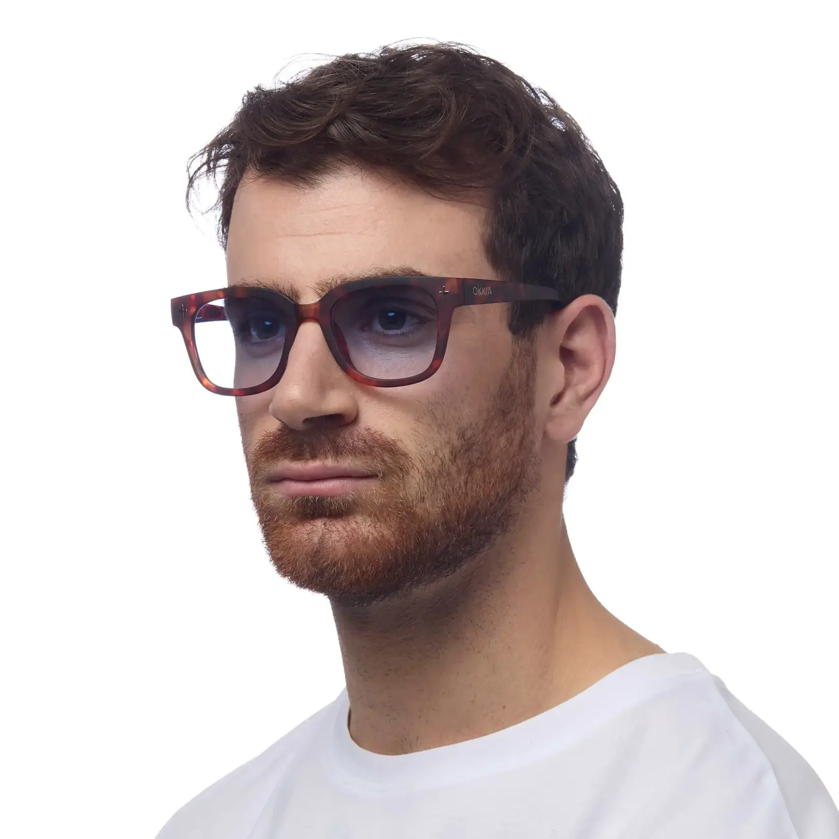 OKKIA Lunettes soleil unisexe -Giovanni -Classique Havana avec lentilles bleues