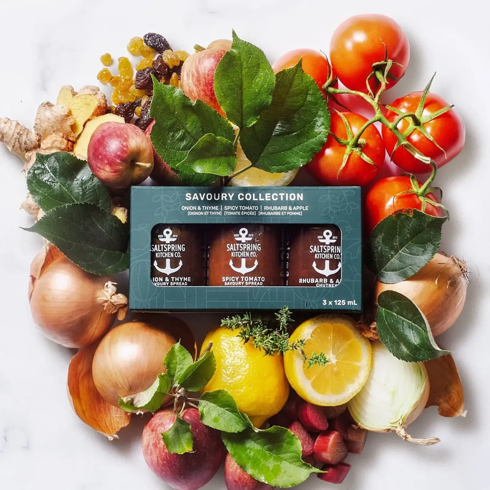 SaltSpring Kitchen ltd Collection Savoureuse - oignon & thym, tomate épicée et rhubarbe & pomme