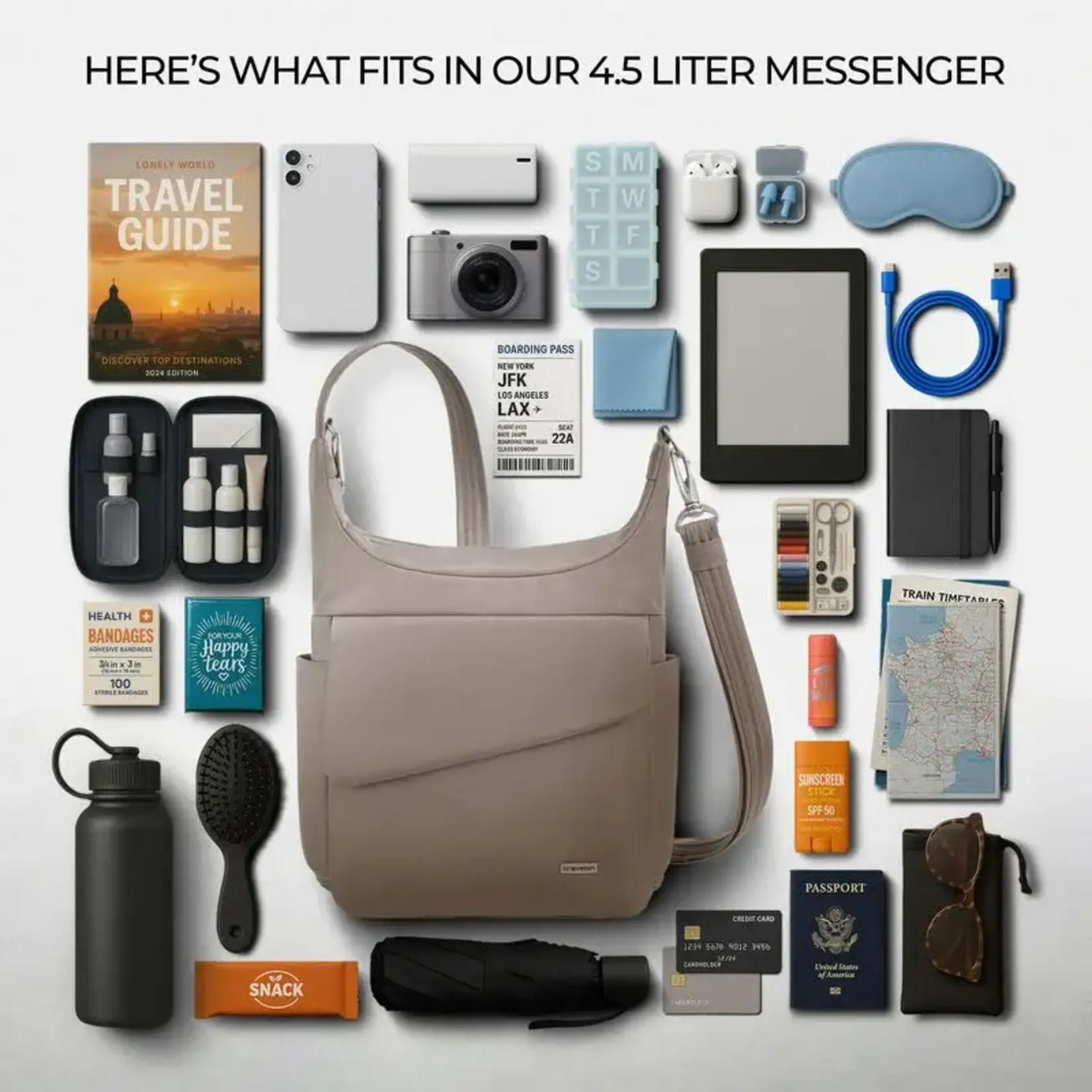 Travelon Sac messager classique antivol - Noisette