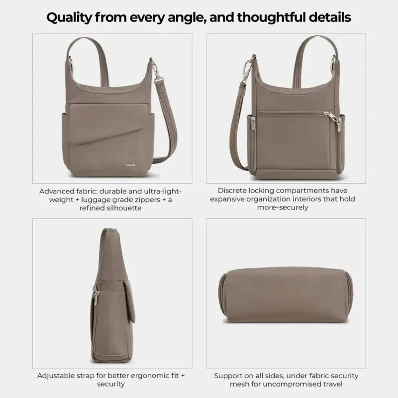 Travelon Sac messager classique antivol - Noisette