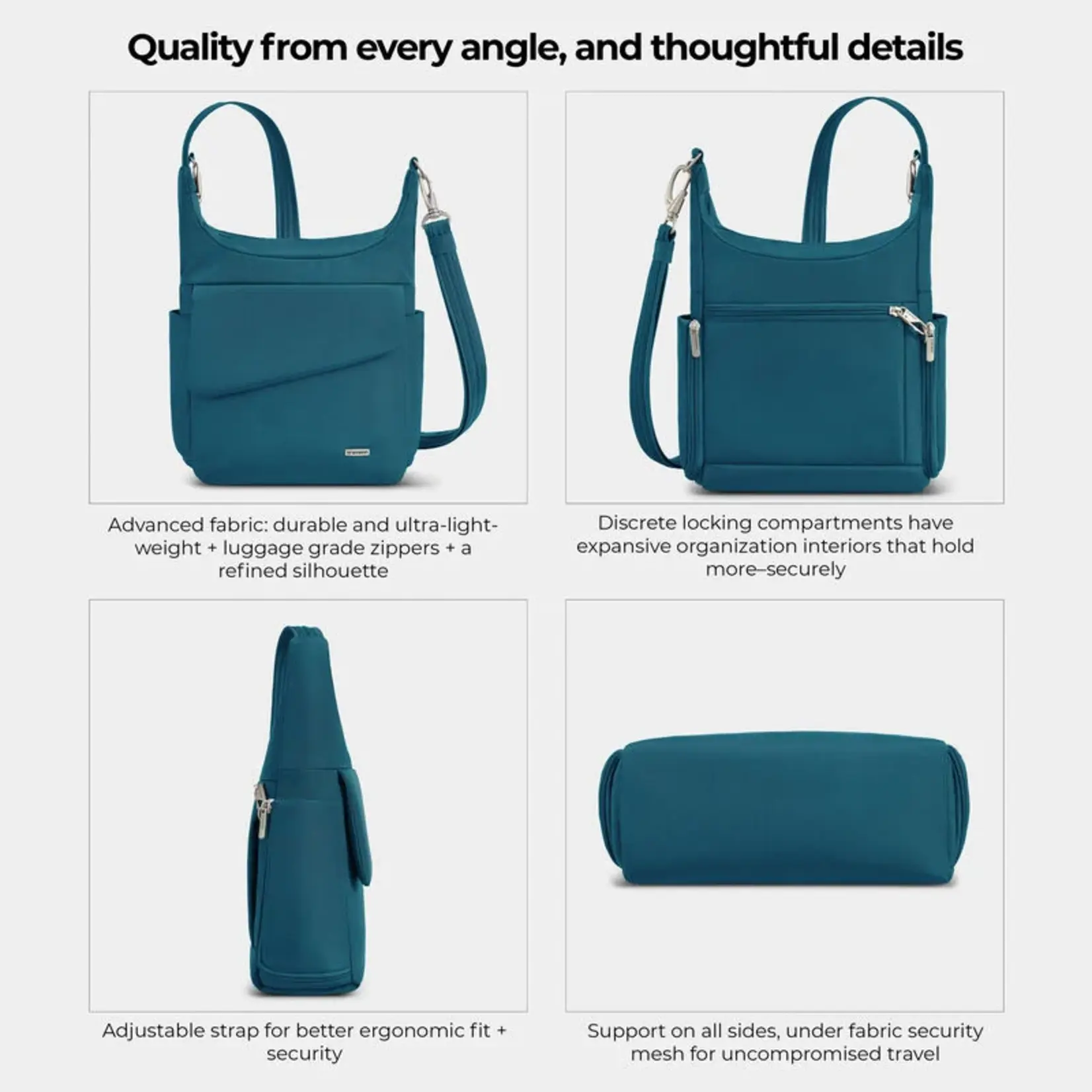 Travelon Sac messager classique antivol - Turquoise