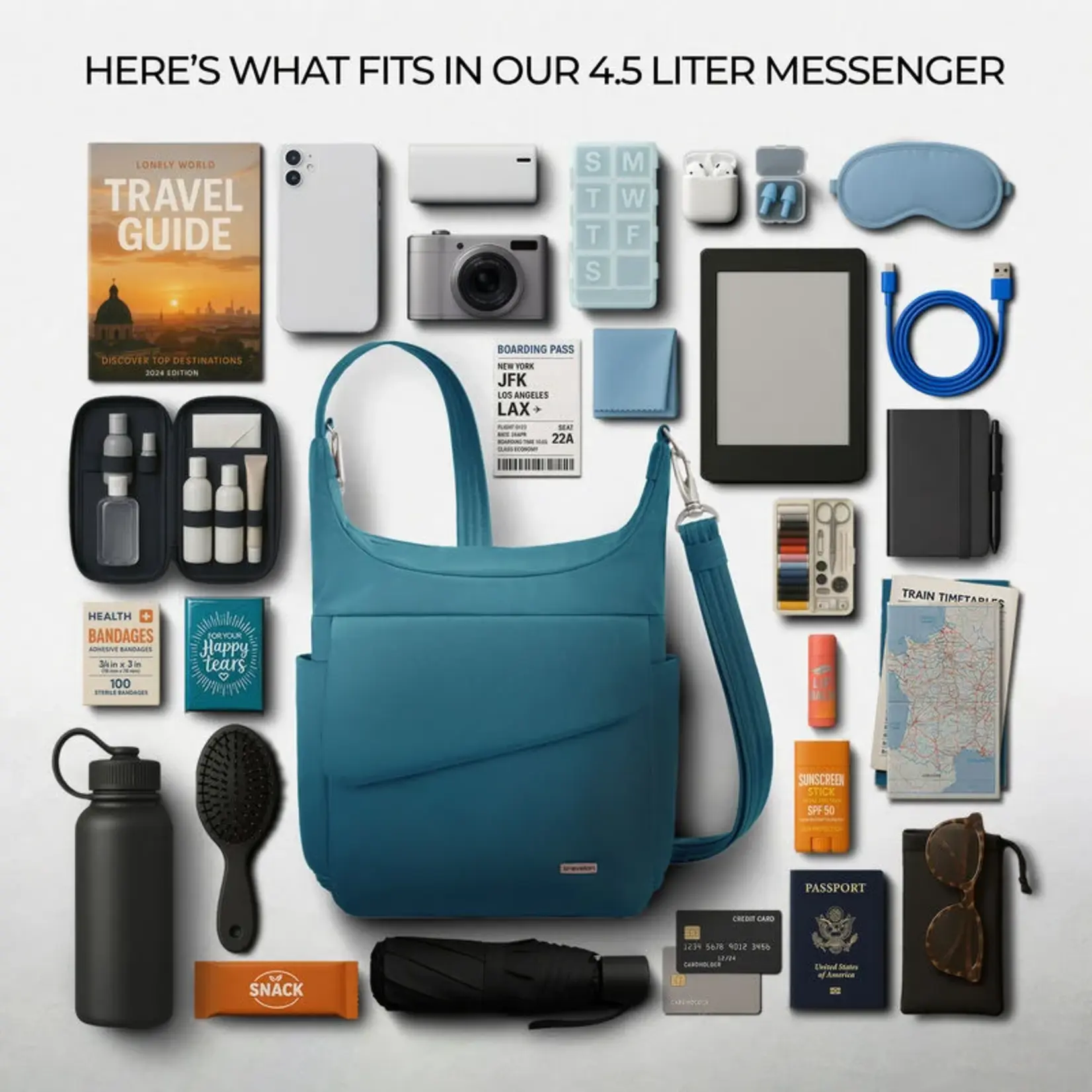 Travelon Sac messager classique antivol - Turquoise