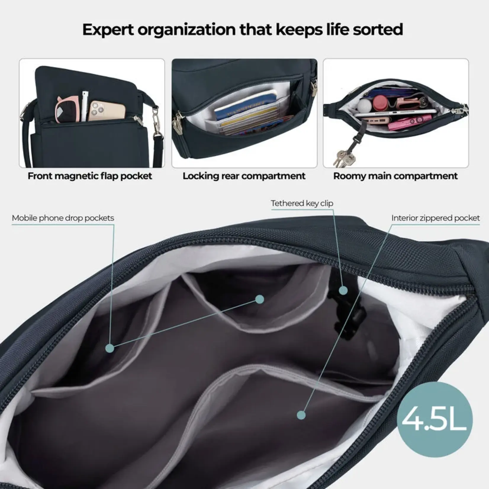 Travelon Sac messager classique antivol - Midnight