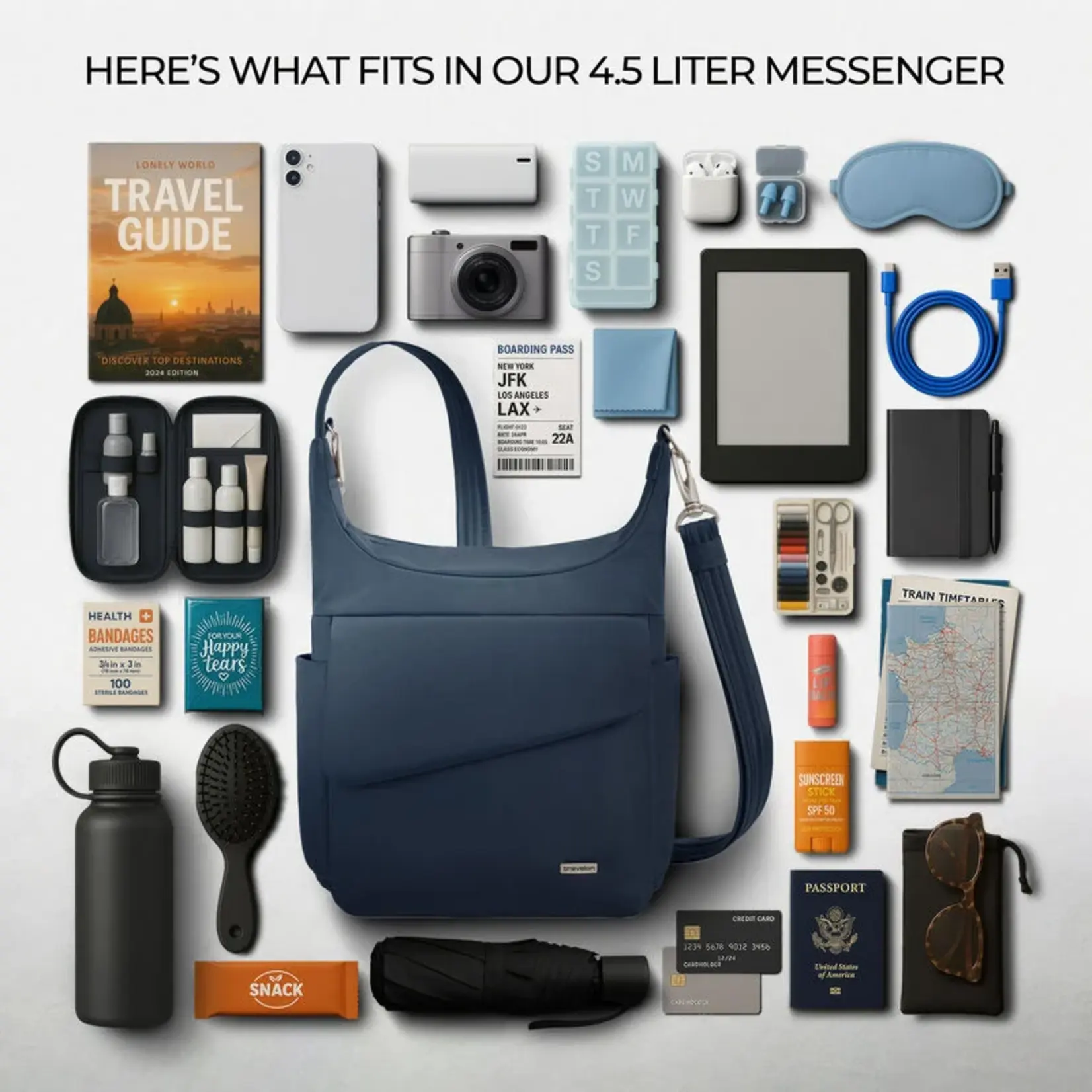 Travelon Sac messager classique antivol - Midnight