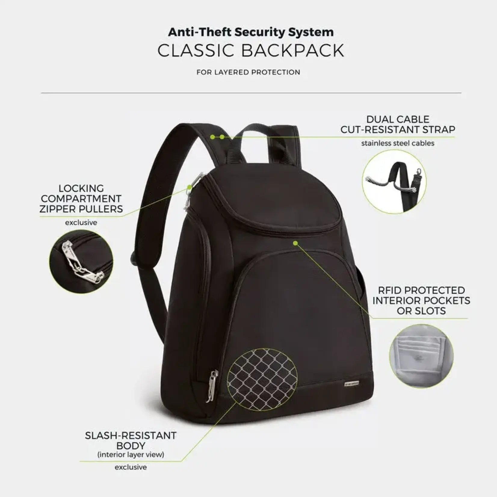 Travelon Sac à dos antivol classique - Noir