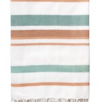 Accent de ville Jeté  à rayures en coton tissé blanc/vert/orange 50 x 60