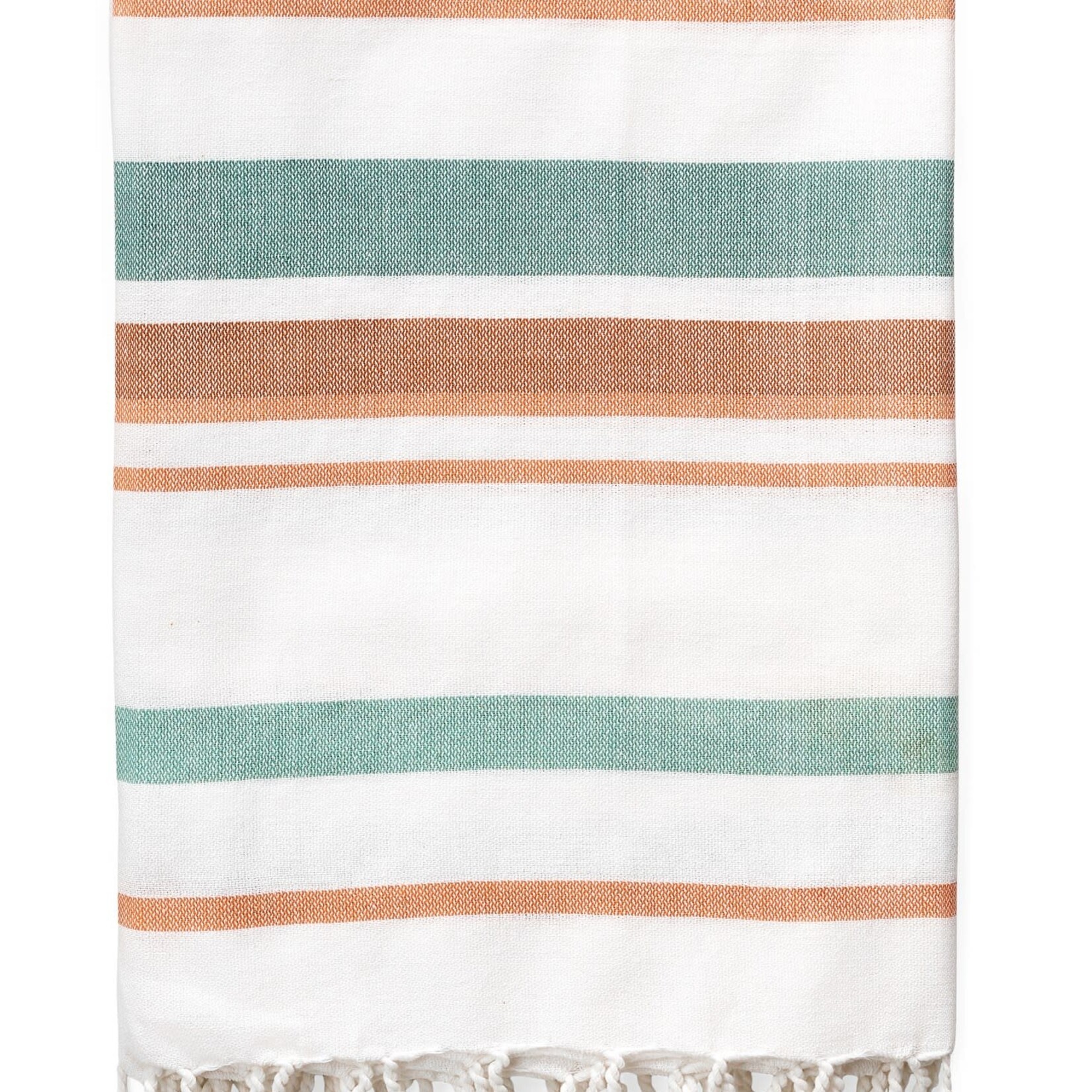 Accent de ville Jeté  à rayures en coton tissé blanc/vert/orange 50 x 60