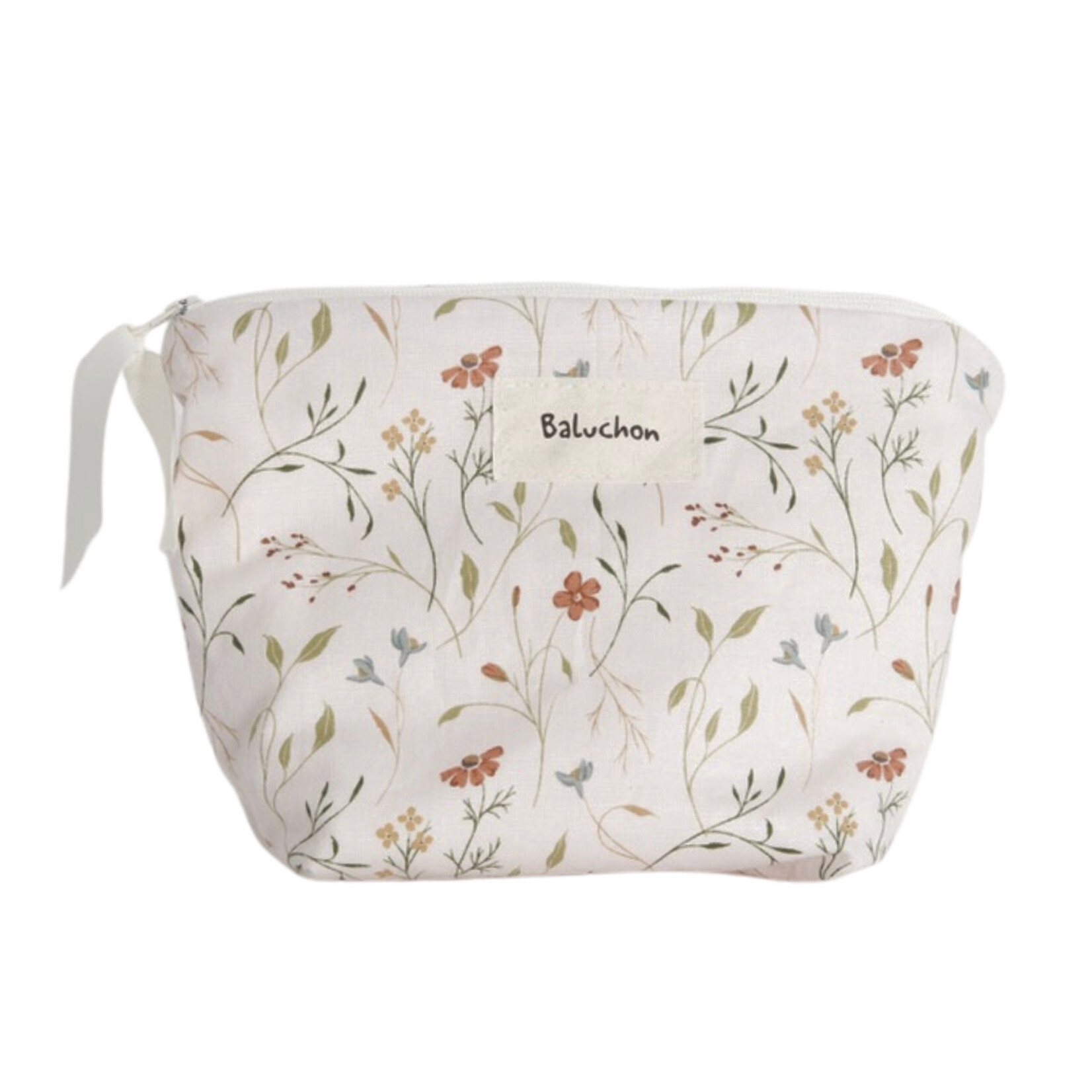 Baluchon Sac à cosmétique format petit -  Blanc cassé et fleurs
