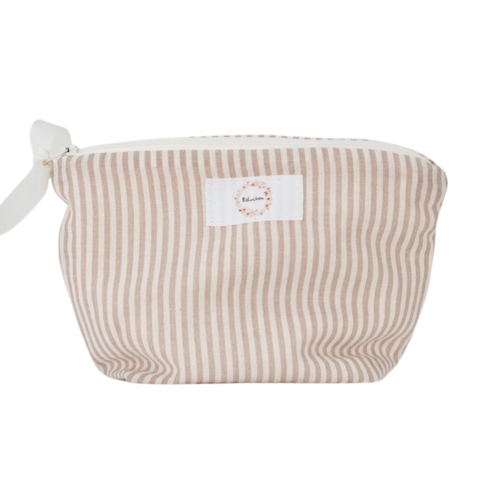 Baluchon Sac à cosmétique format petit -  Rayure blanc et beige