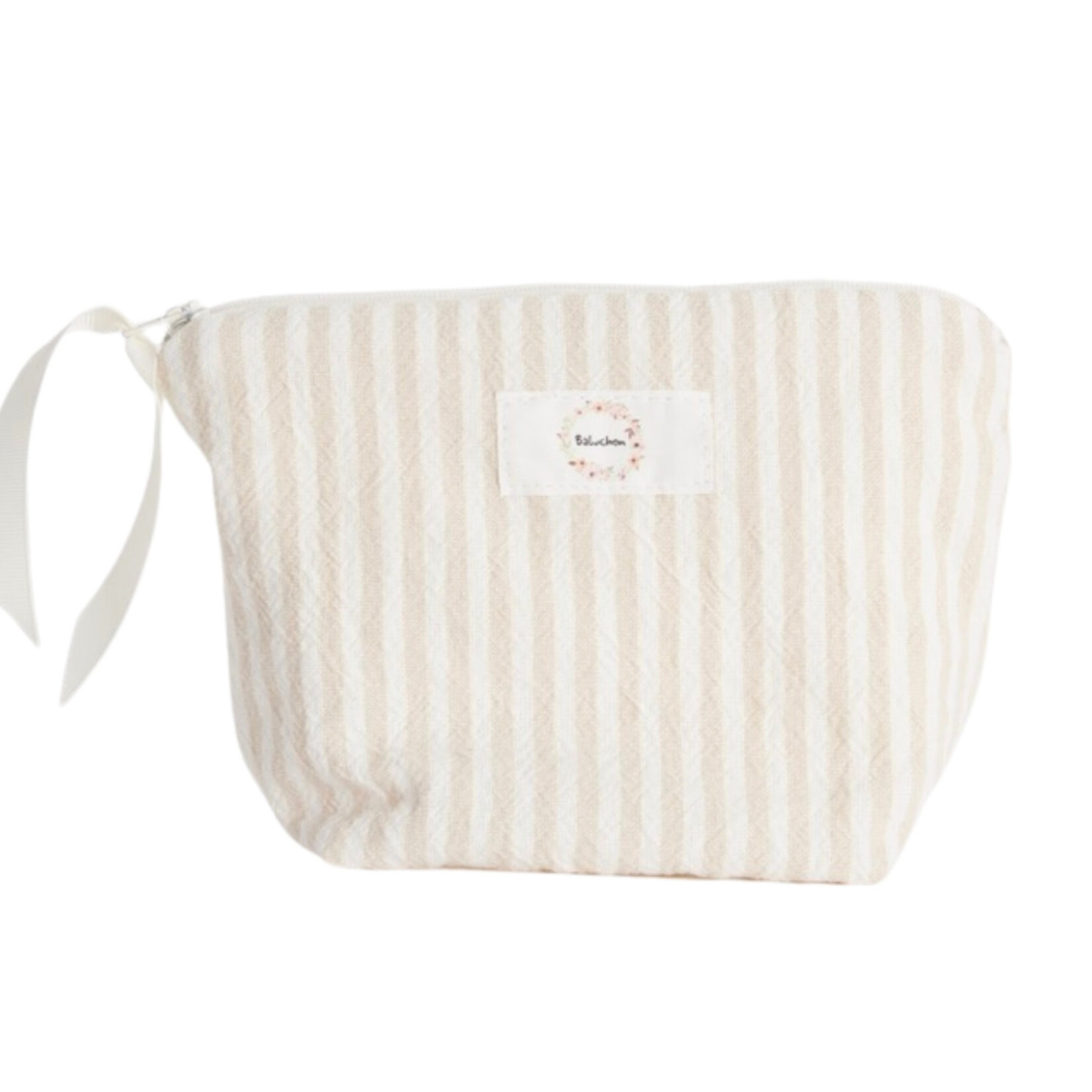 Baluchon Sac à cosmétique format petit - Rayure blanc et jaune