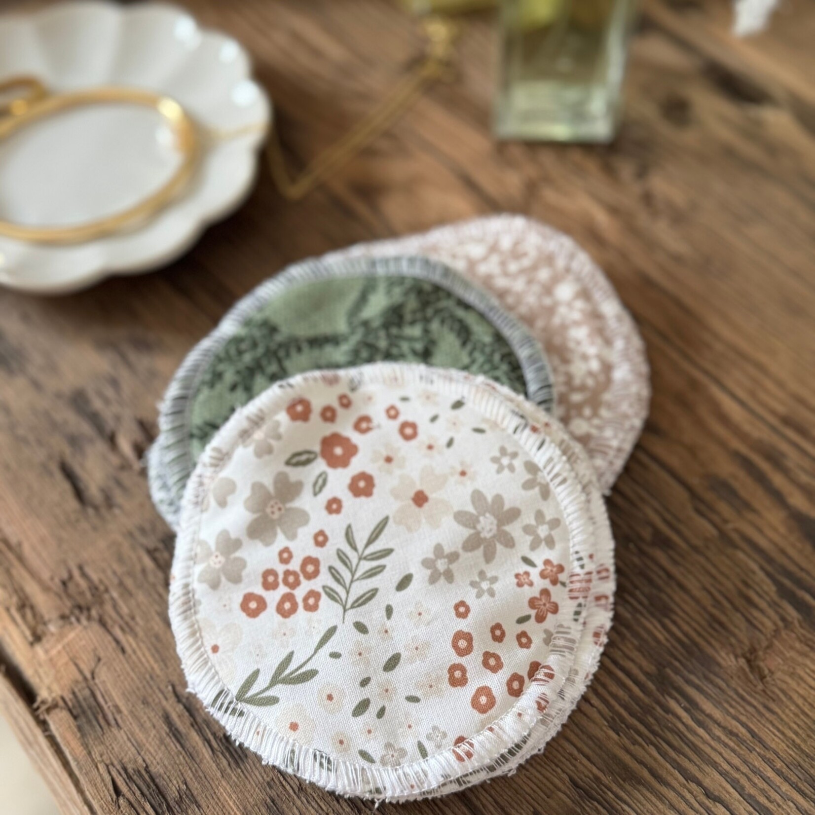 Baluchon Ensemble de 6 lingettes démaquillantes -  Fleuries brunes et vertes