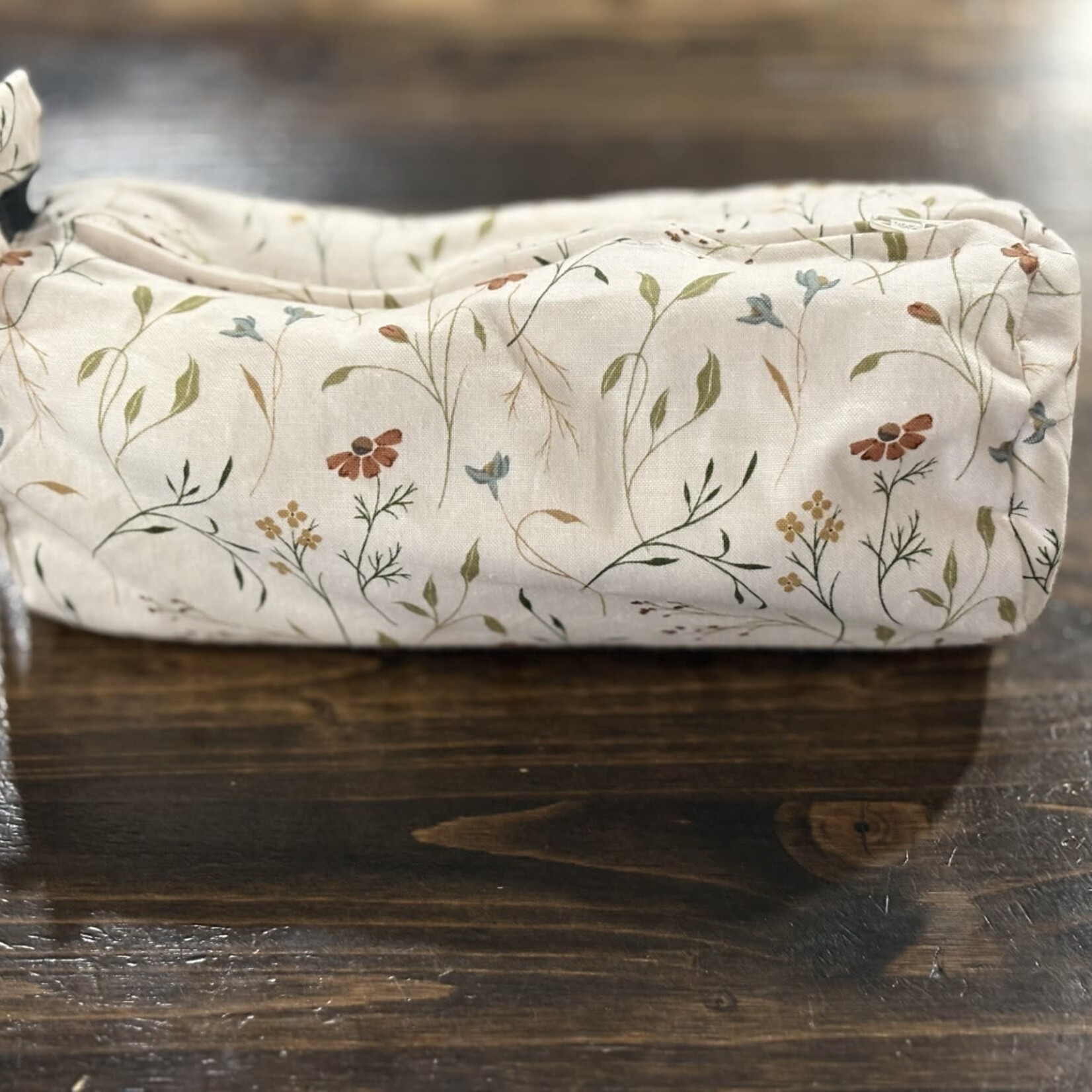 Baluchon Sac à cosmétique cylindrique format petit - Beige avec fleurs
