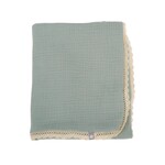 Baluchon Doudou en mousseline et coton vert avec dentelle beige