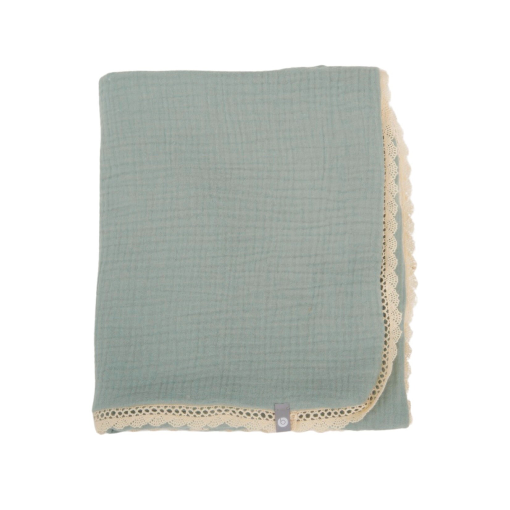 Baluchon Doudou en mousseline et coton vert avec dentelle beige