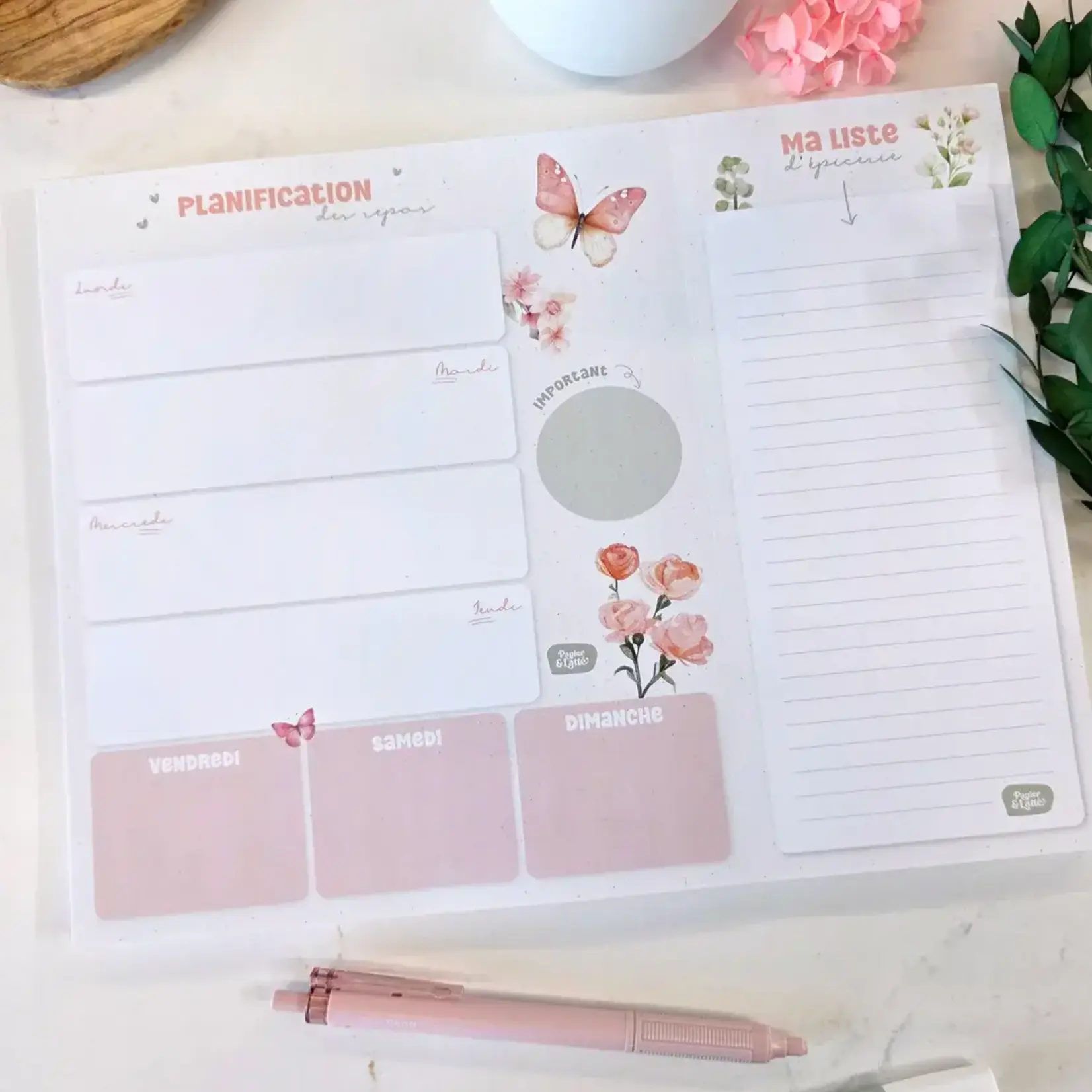 Papier & Latté Planificateur de repas - Fleurs & papillons