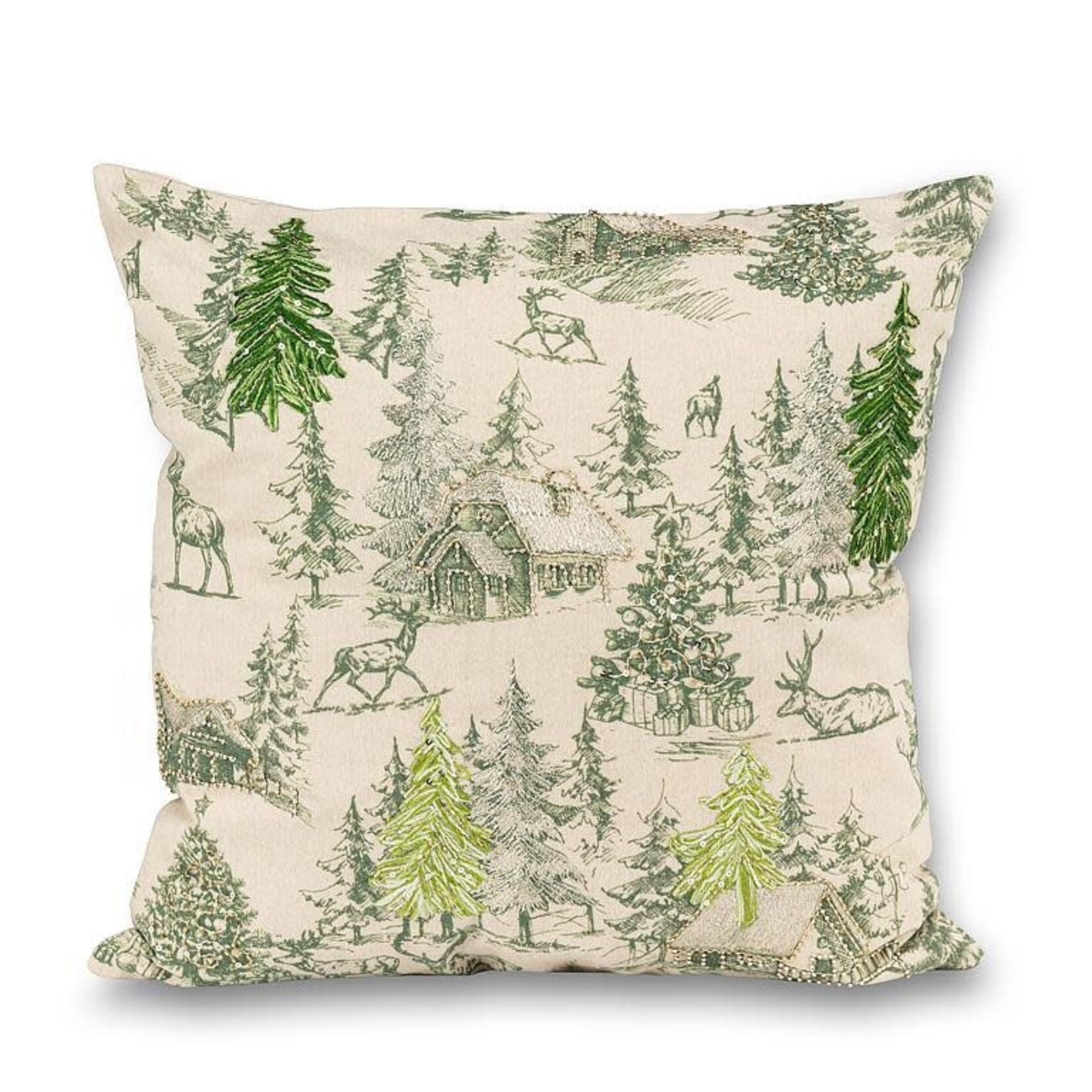 Abbott Coussin brodé - Motif hivernal vert