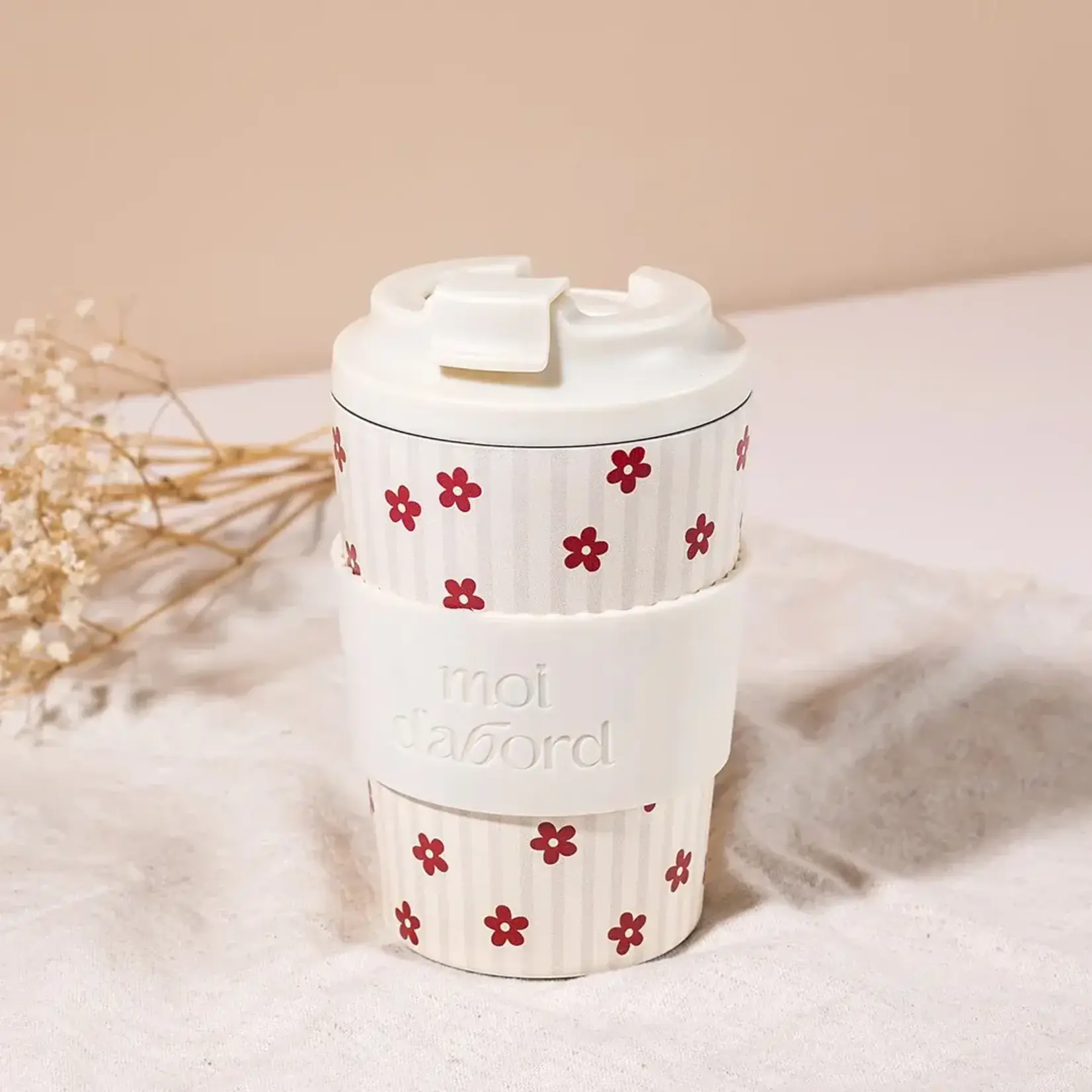 Moi d'abord Tasse de voyage isotherme - Rayures florales
