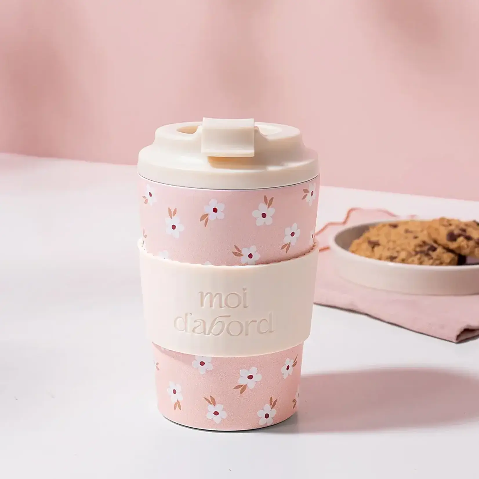 Moi d'abord Tasse de voyage isotherme - Champ rosé