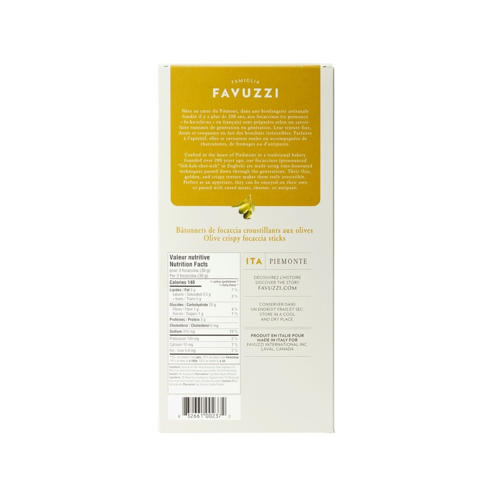 Favuzzi Bâtonnets de focaccia croustillants aux olives