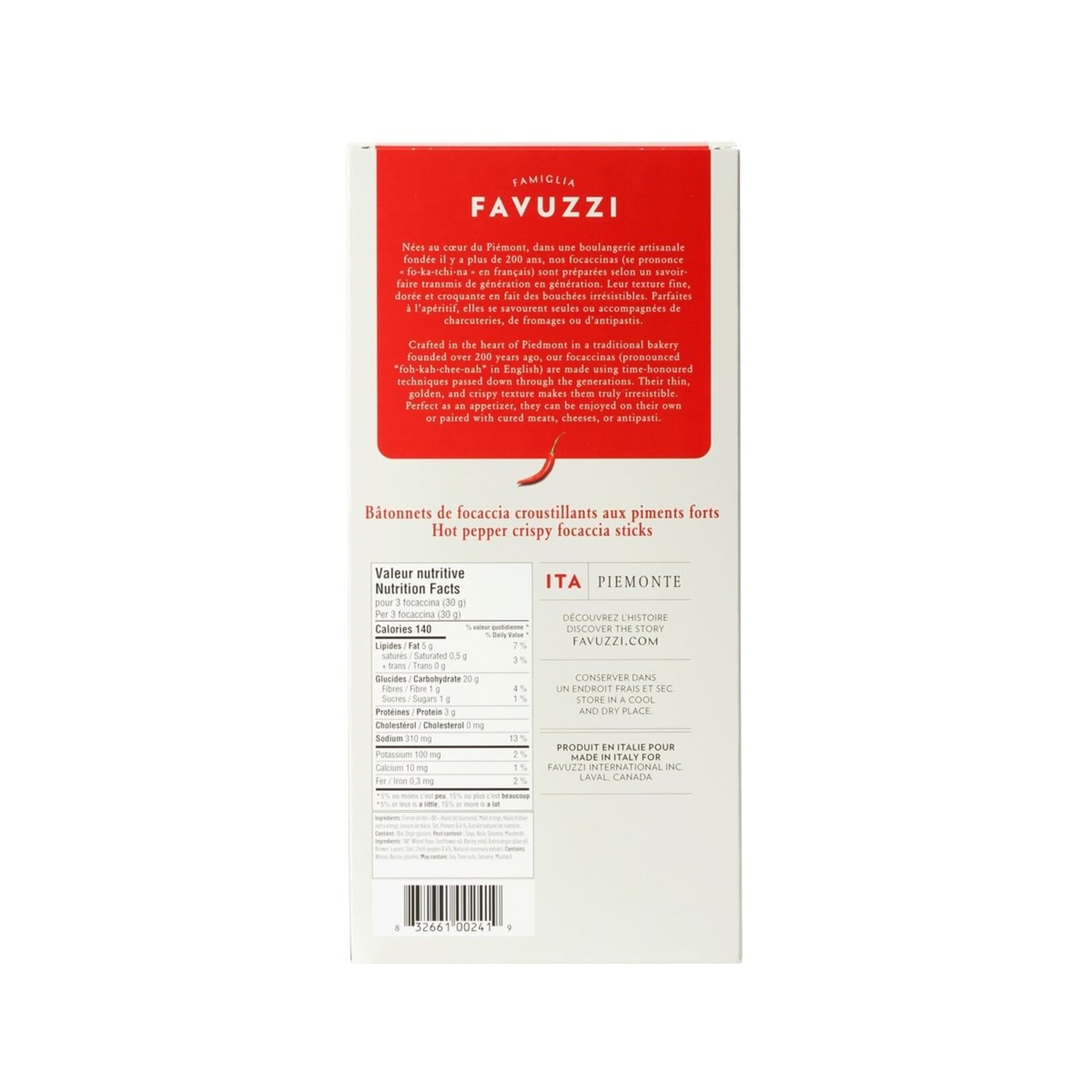 Favuzzi Bâtonnets de focaccia croustillants aux piments forts