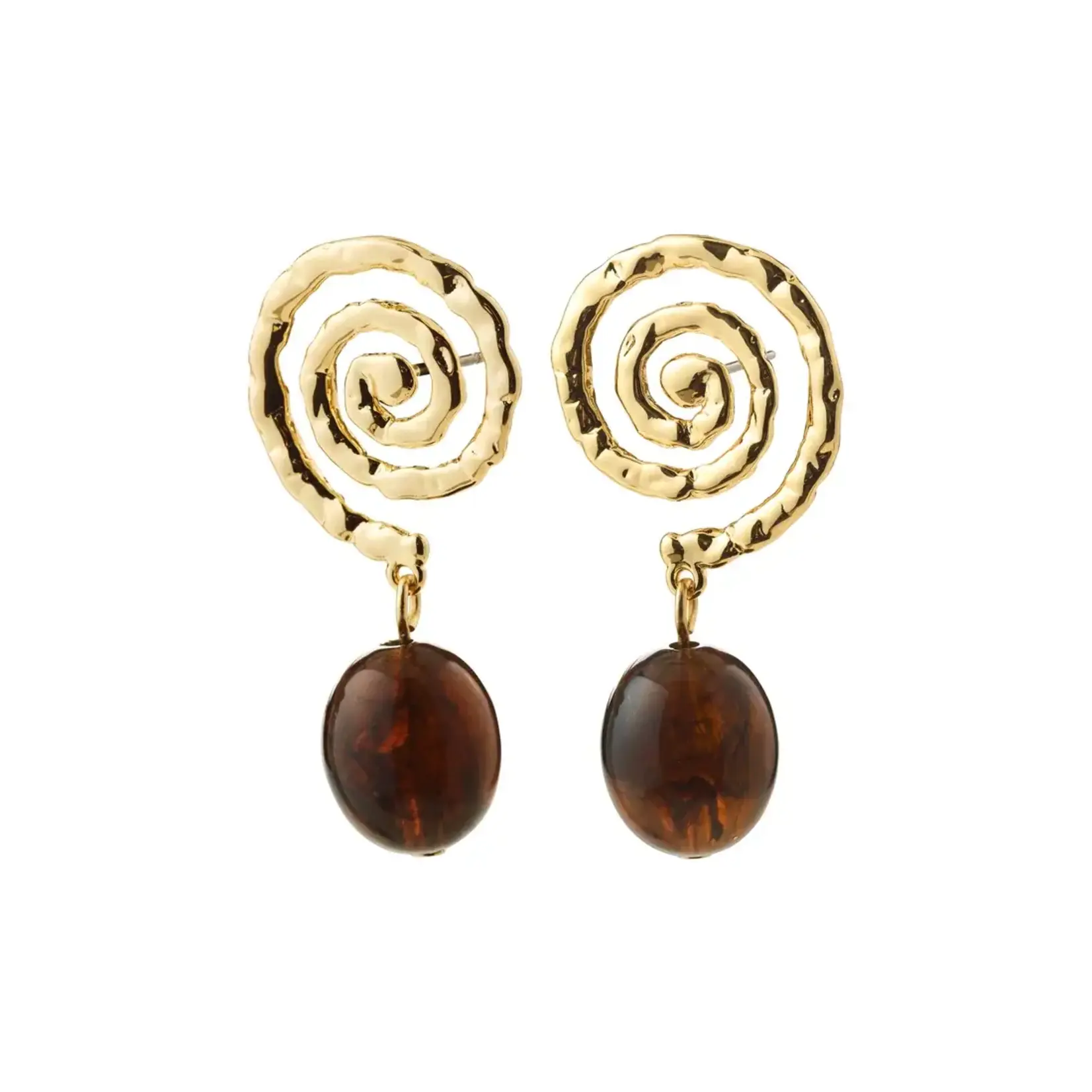 Pilgrim Boucles d'oreilles Still plaqué or et brun