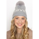 Fashion City Fashion City  Love Ribbed Cuff Knit Beanie Hat w Pom Pom