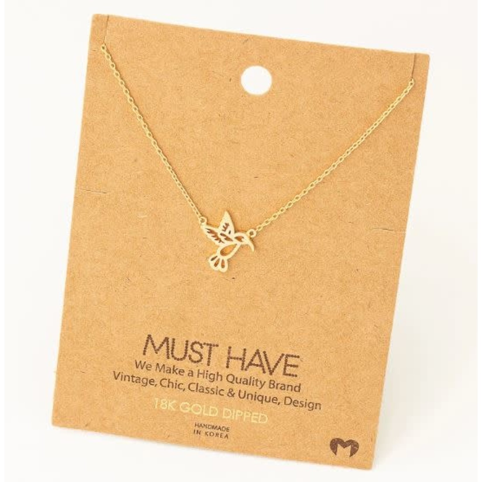 Fame Accessories F Hummingbird Cutout Necklace Gold