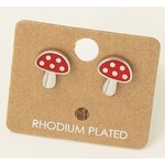 Fame Accessories Fame Mini Red Mushroom Stud Earrings Silver