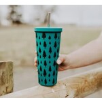 The Montana Scene Pine Tree Travel Tumbler Teal