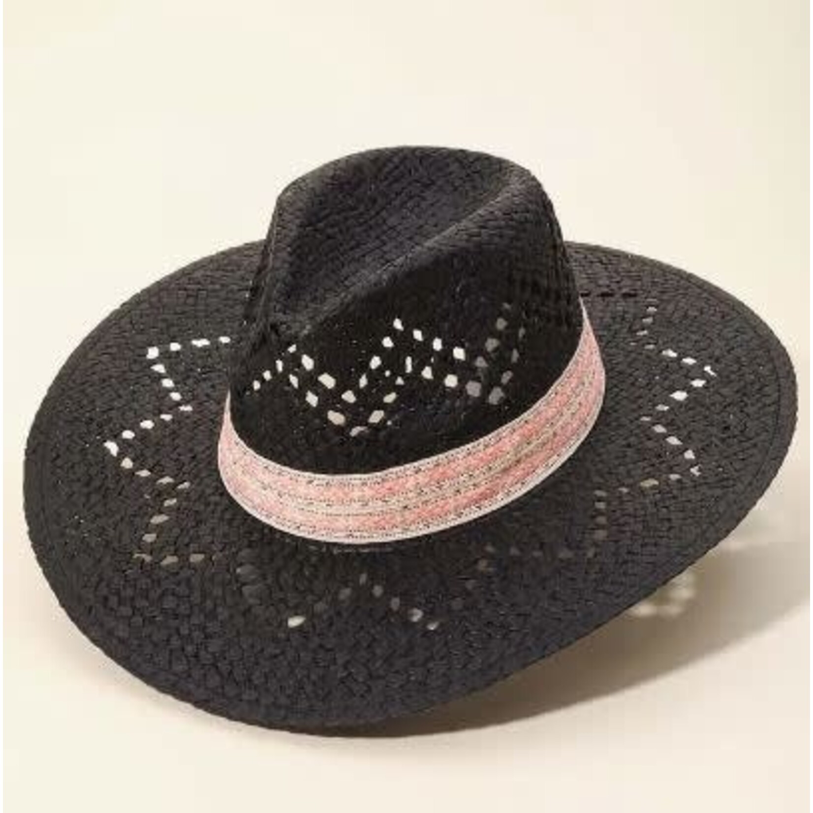 Anarchy Street AS Patterned Brim Straw Hat Black
