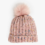 Coco & Carmen C&C  Speckled Chenille Knit Hat with Pom Pink