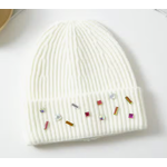 Suzie Q Suzie Q Solid Color Knitted Crystal Beanie White