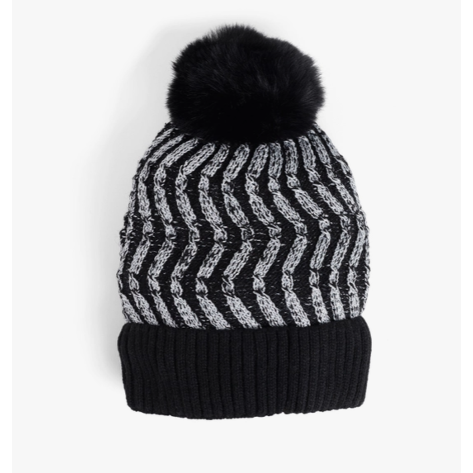 Coco & Carmen C&C Sparkle Waves Knit Hat with Pom Black