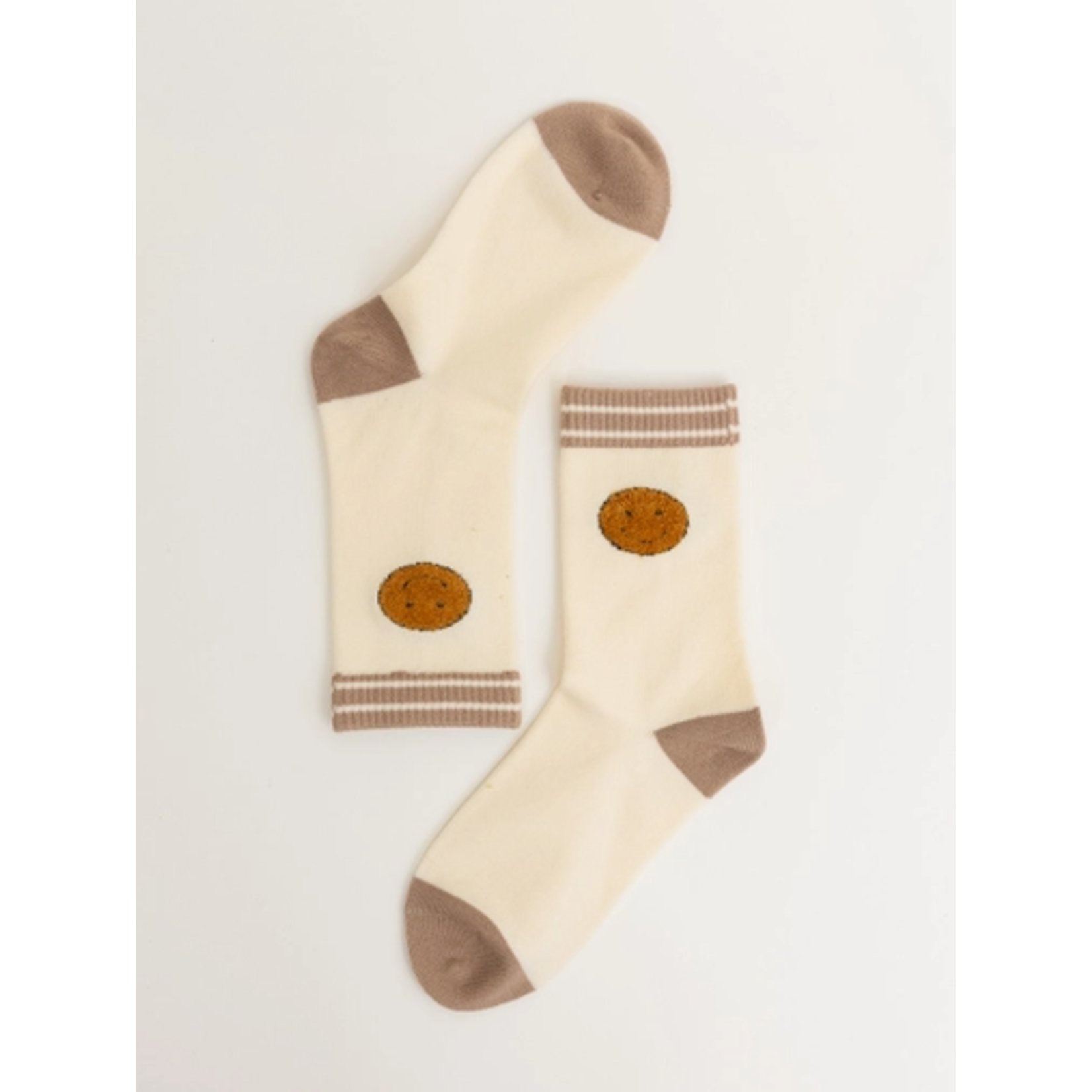 Leto Accessories Leto Smiley Face Embroidered Crew Socks Ivory