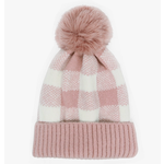 FC Solid Checkered Cuff Beanie with Pom Pink
