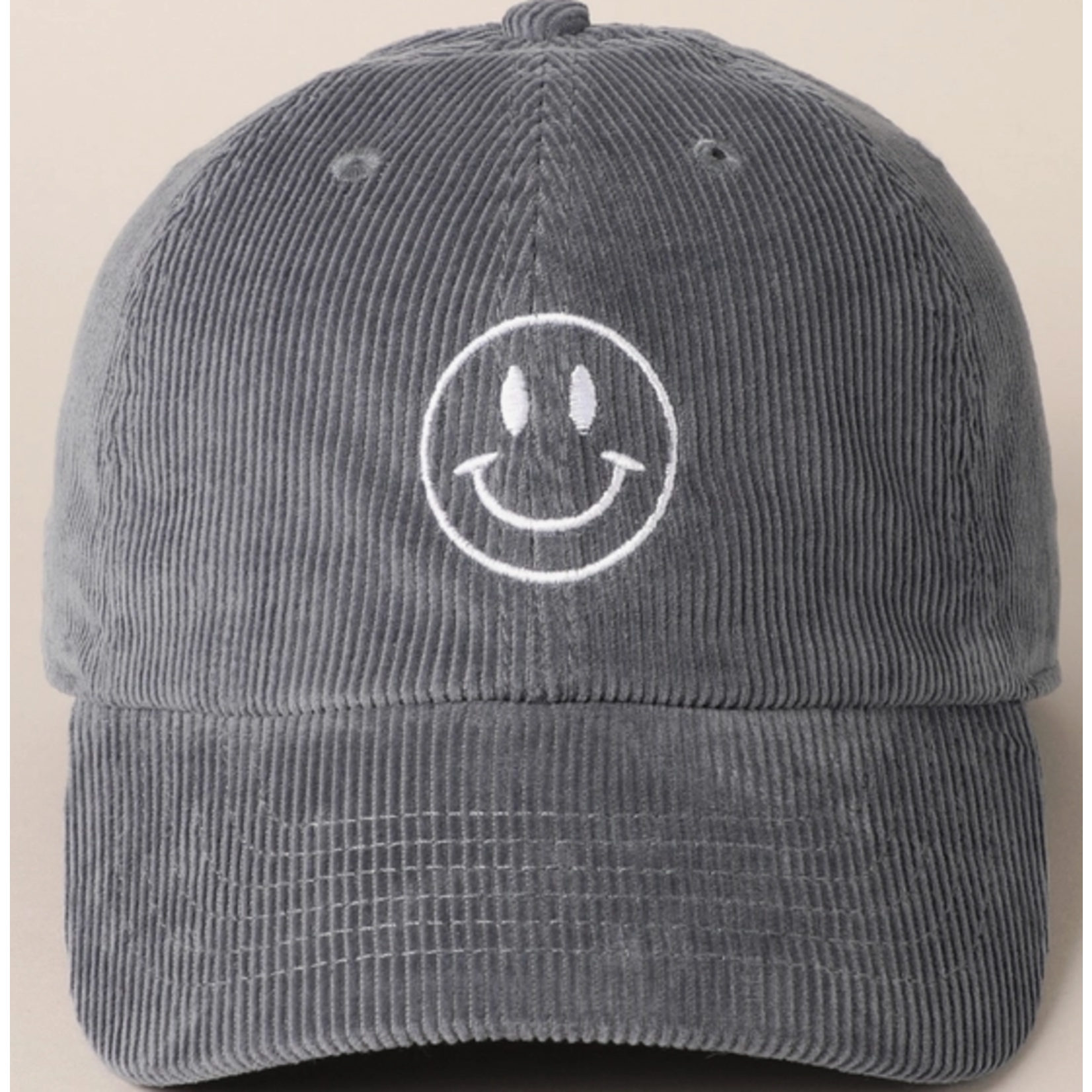 Fashion City FC Happy Face Embroidered Corduroy Baseball Cap Blue