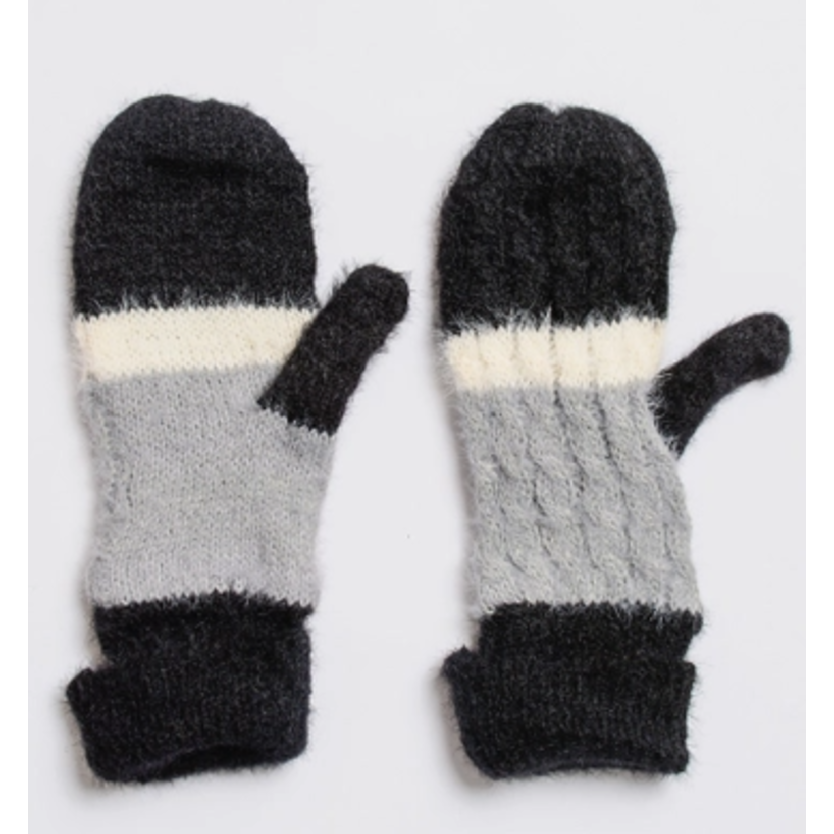 Leto Accessories Leto Ultra Soft Mohair Wide Stripe Mitten Black/Gray