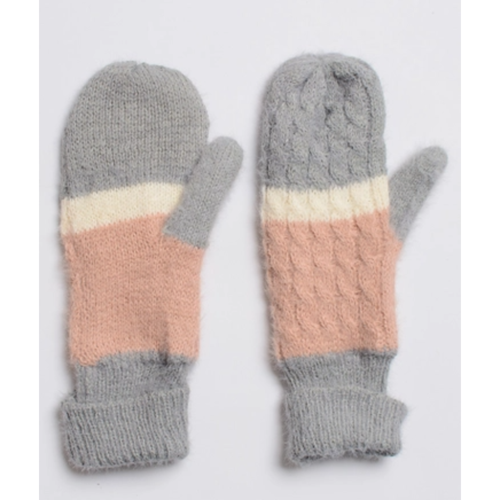 Leto Accessories Leto Ultra Soft Mohair Wide Stripe Mitten Pink/Gray