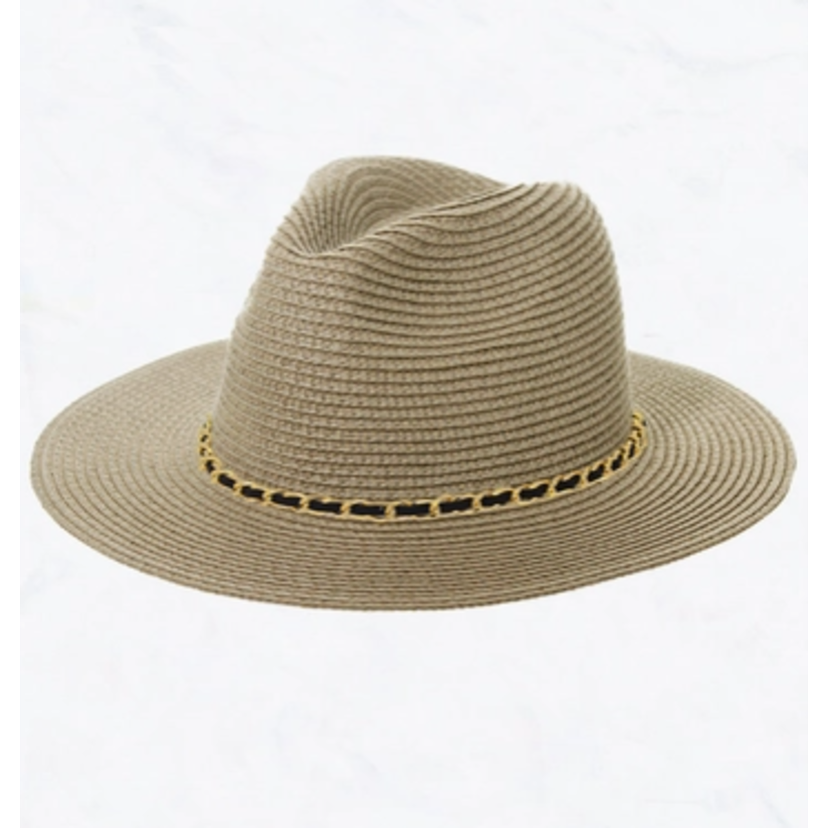 Suzie Q SQ Chained Leather Belt Sunscreen Straw Hat Gray