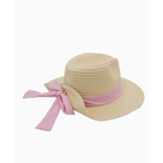 MYS Fold Striped Bow Straw Hat Band Pink