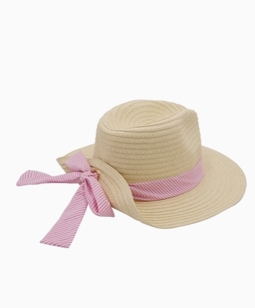 MYS Fold Striped Bow Straw Hat Band Pink - Columbine Corner display picture 2
