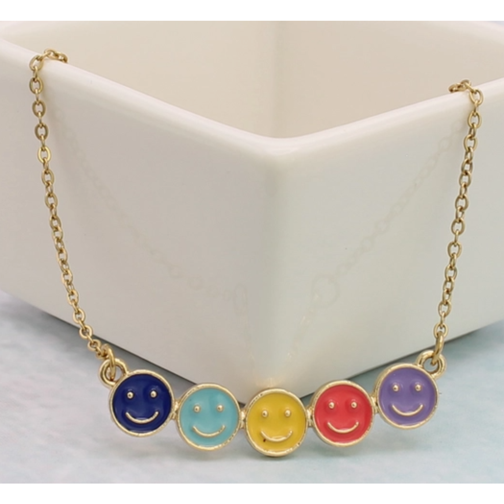 ZAD ZAD Multi Happy Face Bar Gold Necklace