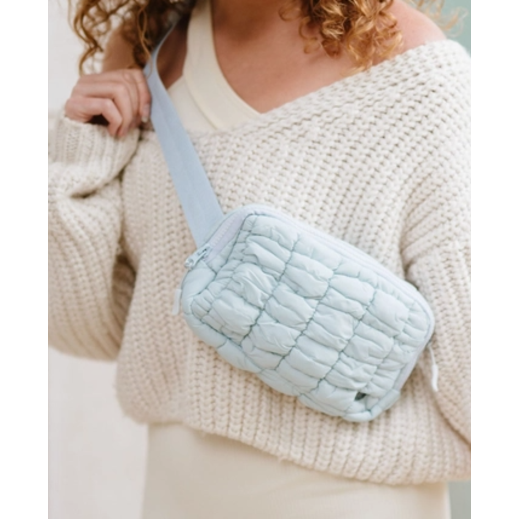 Modern+Chic M+C Atlas Puffer Crossbody Fanny Belt Bag Light Blue