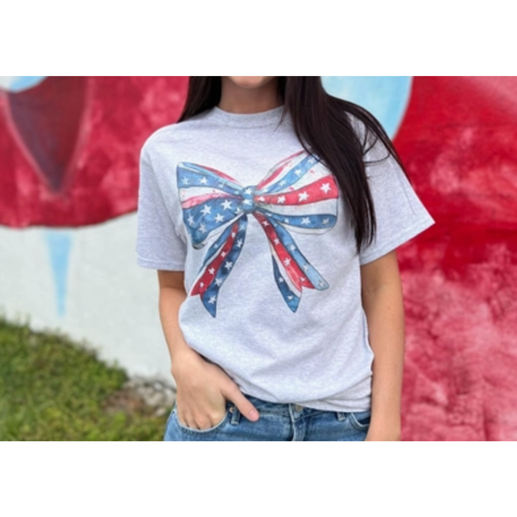 ASK Apparel ASK Apparel Watercolor Patriotic Bow Tee